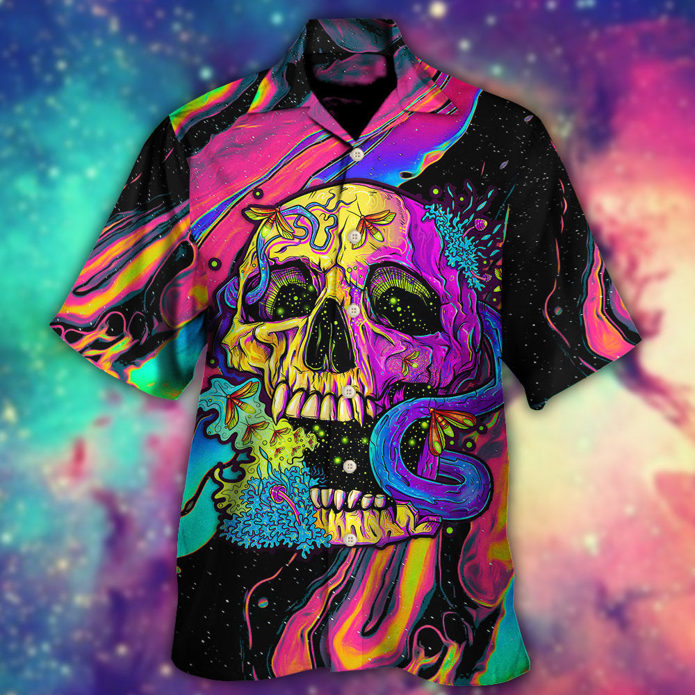 Skull And Moth Night Butterfly Neon Style - Hawaiian Shirt - Reefox
