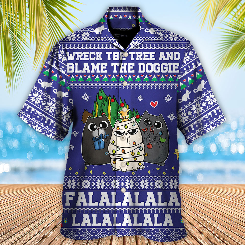 Cat Wreck The Tree Meowy Christmas Style - Hawaiian Shirt - Reefox