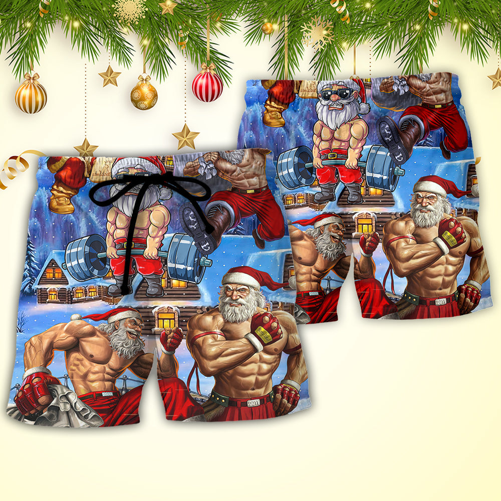 Christmas Santa Weightlifting Christmas Fitness Gym - Beach Short Reefox - Owls Matrix LTD