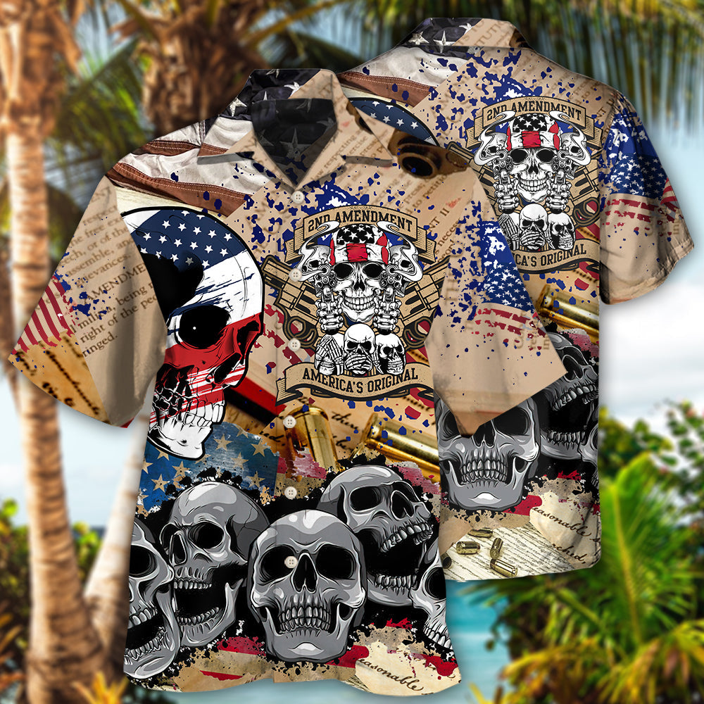 America 2nd Amendment Skull - Hawaiian Shirt - Reefox