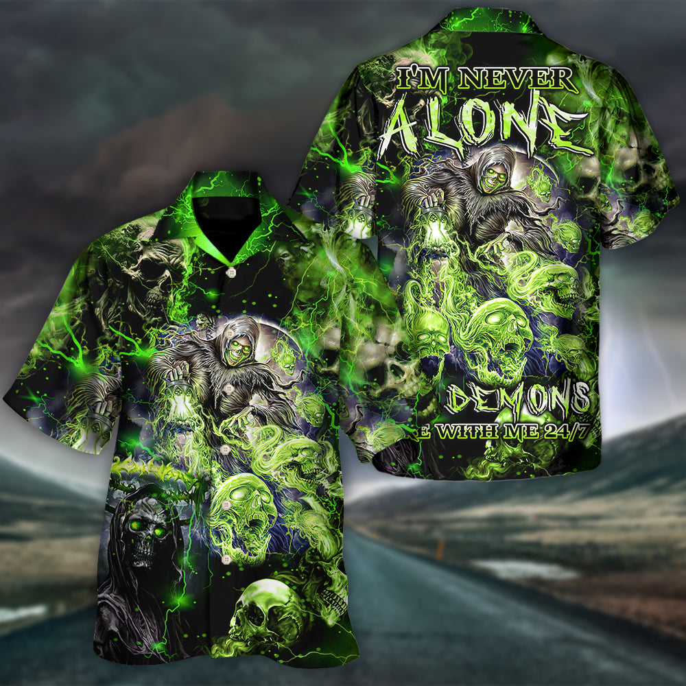 Skull I'm Never Alone My Demons Are With Me 247 - Hawaiian Shirt