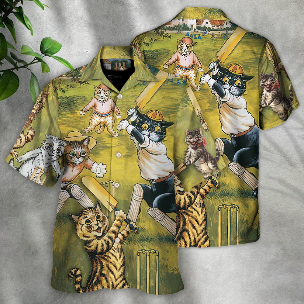 Cat Play Cricket Funny We Love Cricket - Hawaiian Shirt - Reefox