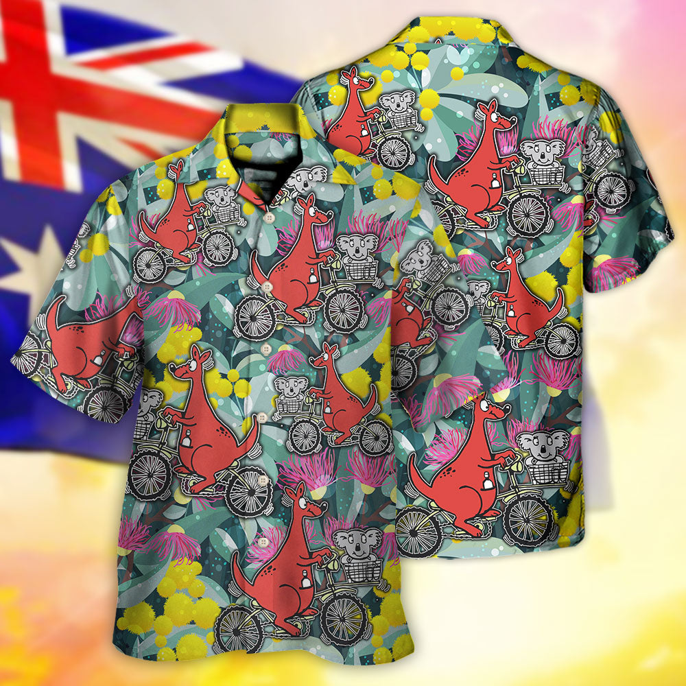 Kangaroo And Koala Ride Cycling Flower Art - Hawaiian Shirt - Reefox