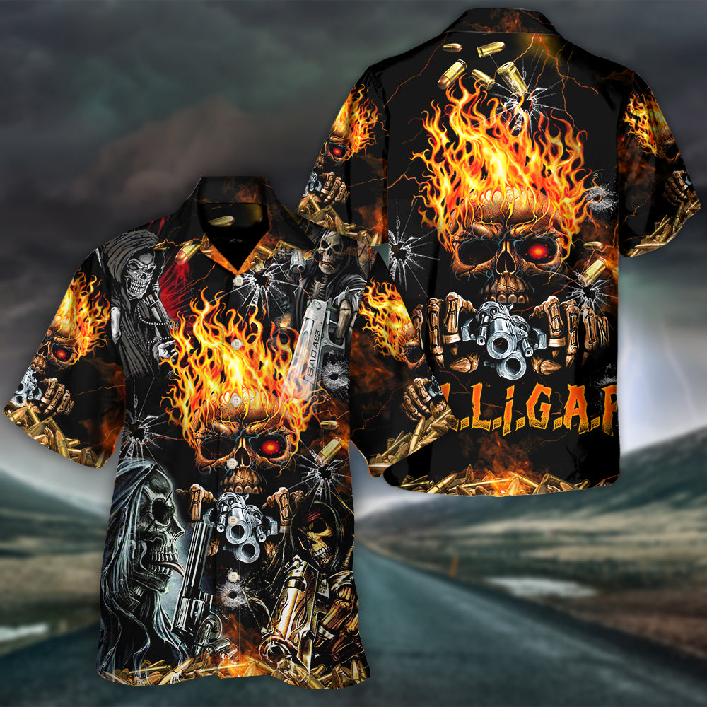 Skull DILLIGAF FLAME SKULL WITH G - Hawaiian Shirt