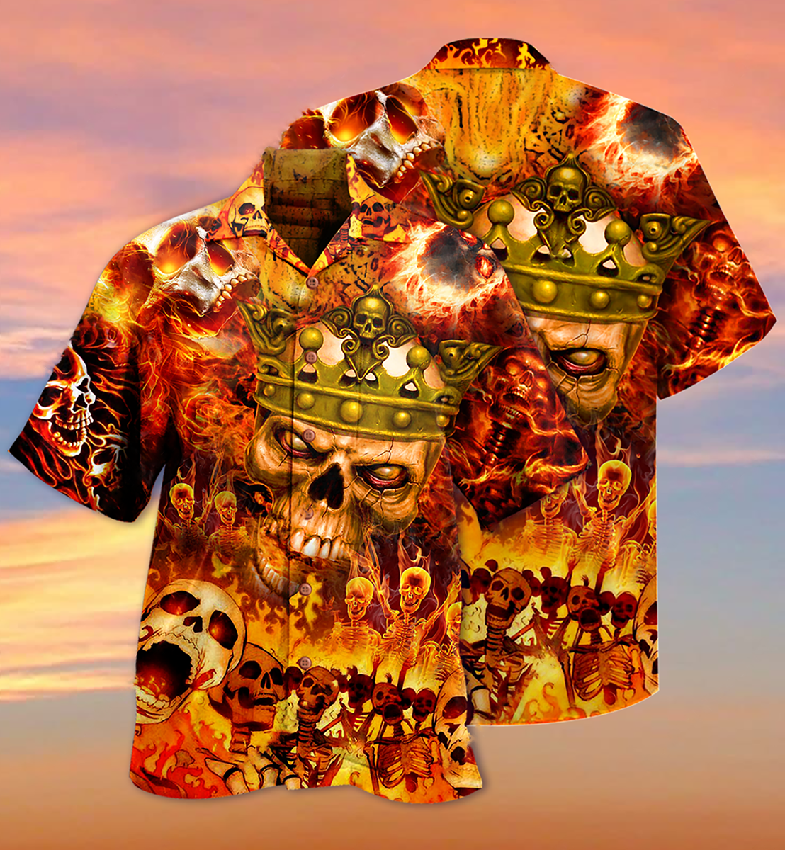 Skull King On Fire - Hawaiian Shirt - Reefox