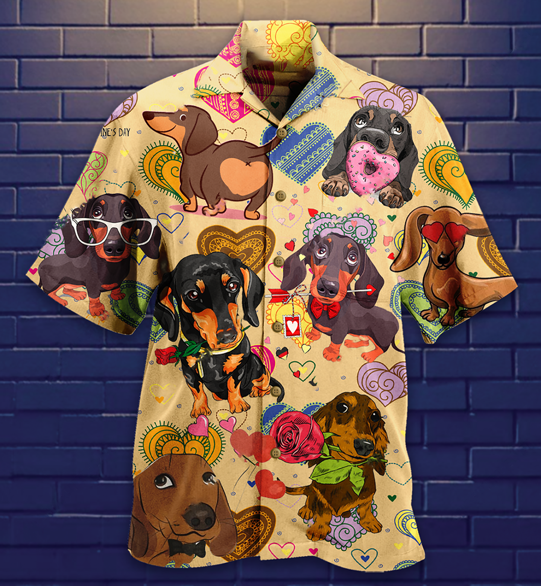 Dachshund Dogs Love Heart - Hawaiian Shirt - Reefox