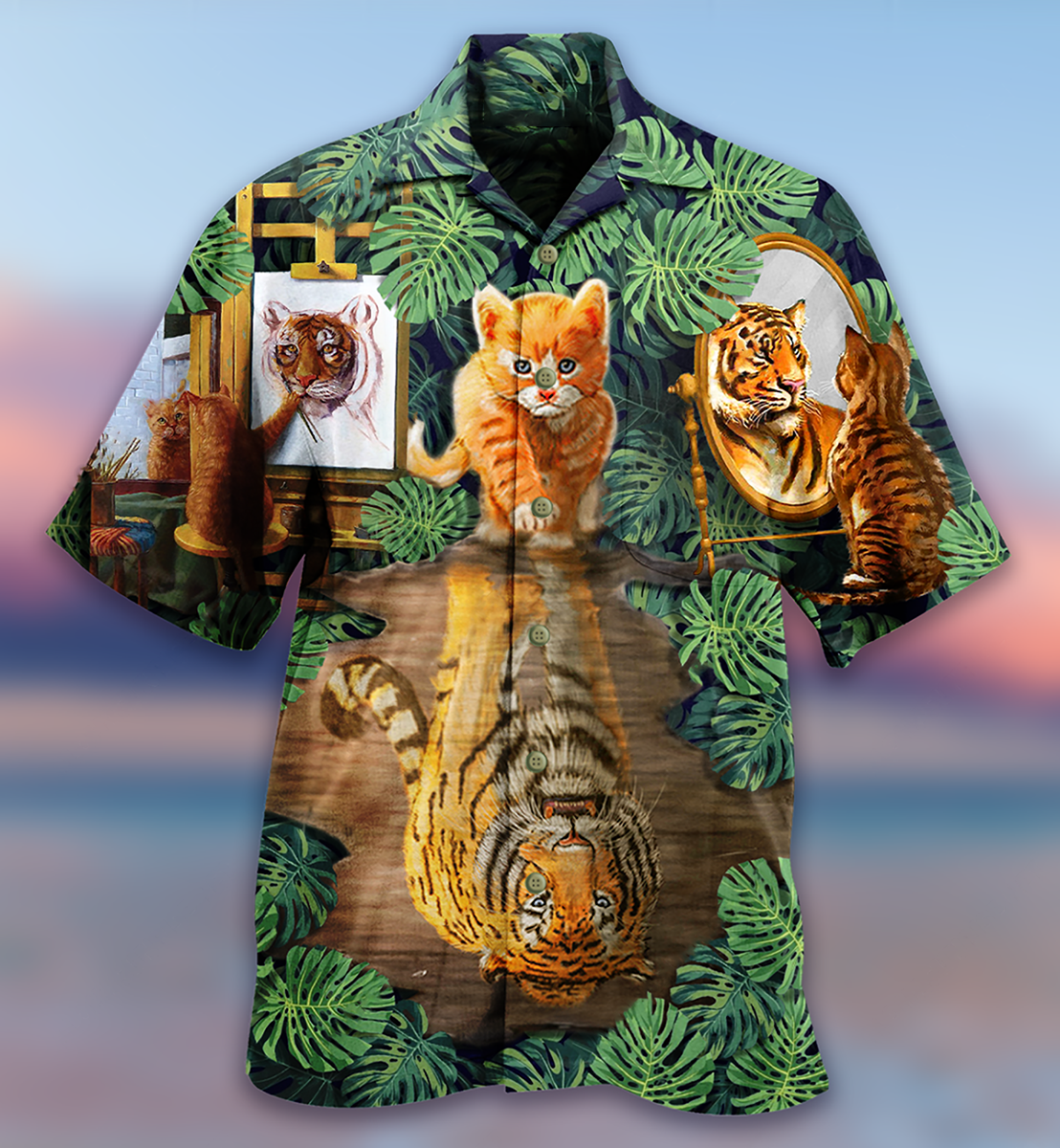 Cat And Tiger Leaf - Hawaiian Shirt - Reefox