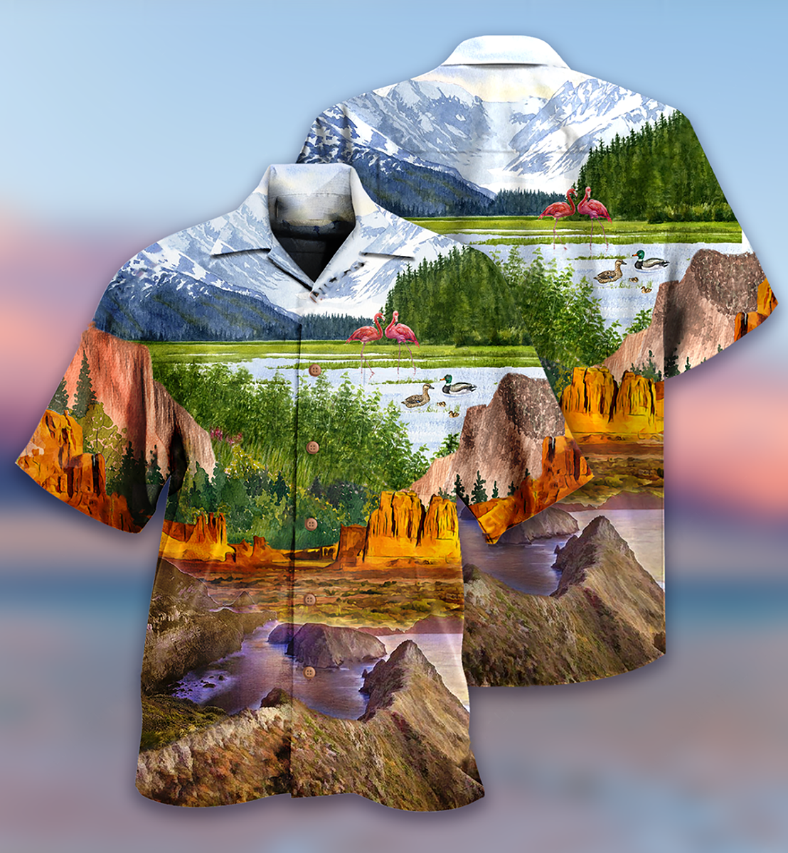 Camping Love Flamingo Landscape - Hawaiian Shirt - Reefox