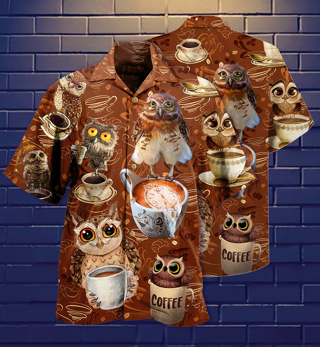 Owl Love Coffee Cool - Hawaiian Shirt - Reefox