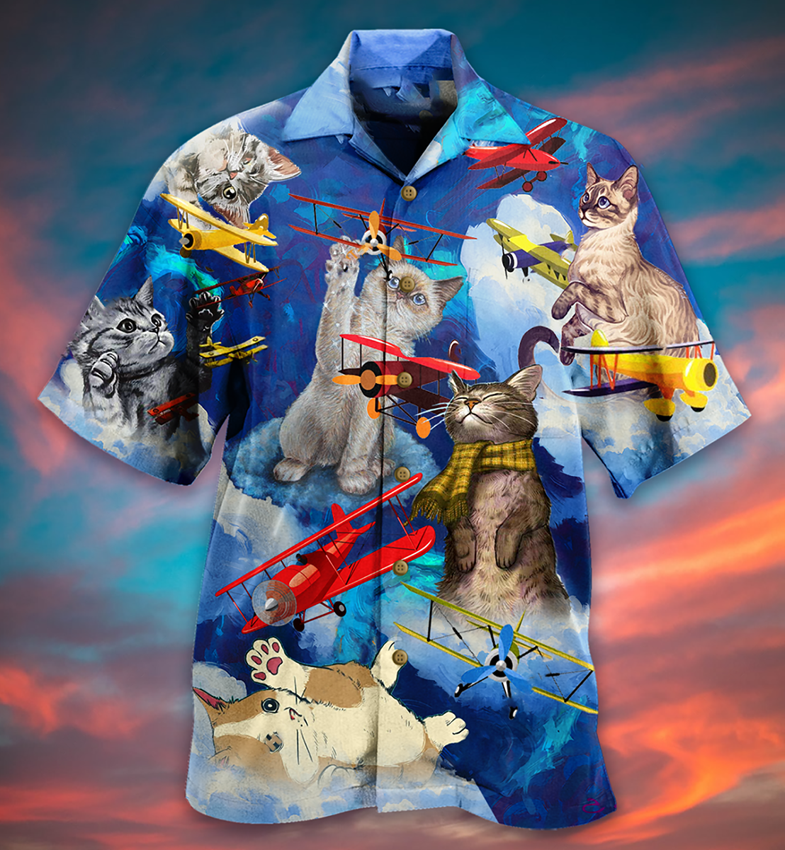 Cat Love Fly Blue Sky - Hawaiian Shirt - Reefox
