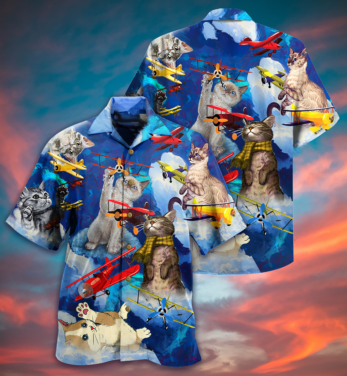 Cat Love Fly Blue Sky - Hawaiian Shirt - Reefox