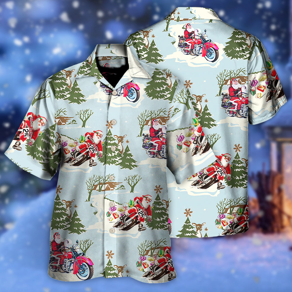 Christmas Santa Driving In Snow Forest - Hawaiian Shirt - Reefox