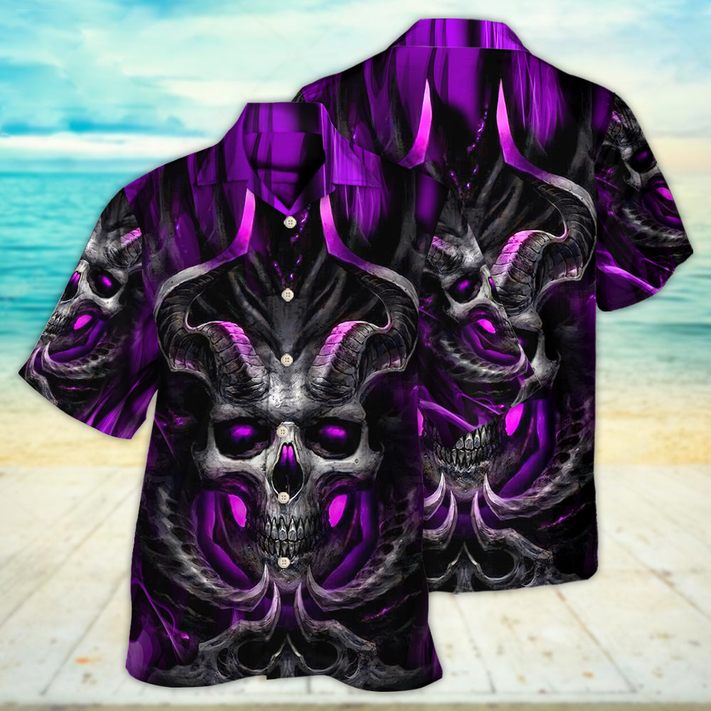 Skull Dark Purple Fire Lighting - Hawaiian Shirt - Reefox