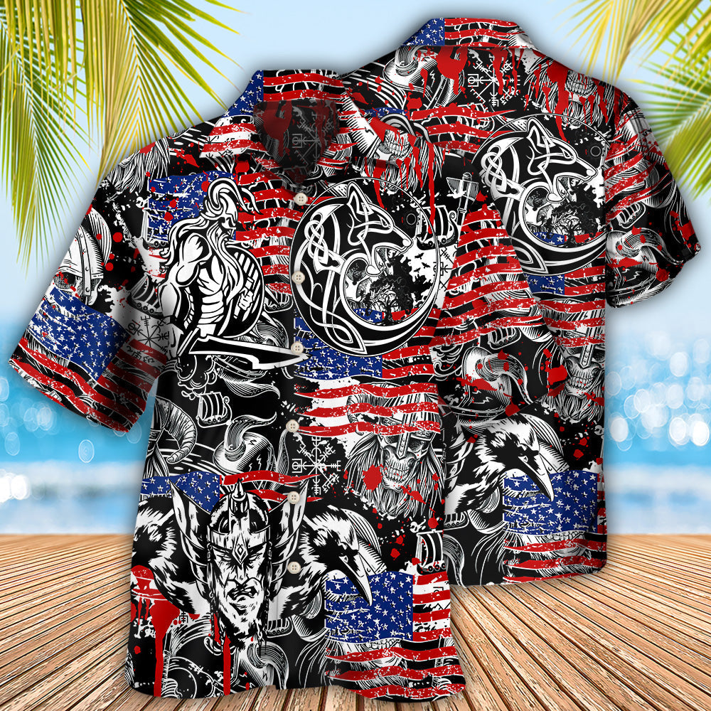 Viking Independence Day Odin Warrior And Wolf - Hawaiian Shirt - Reefox