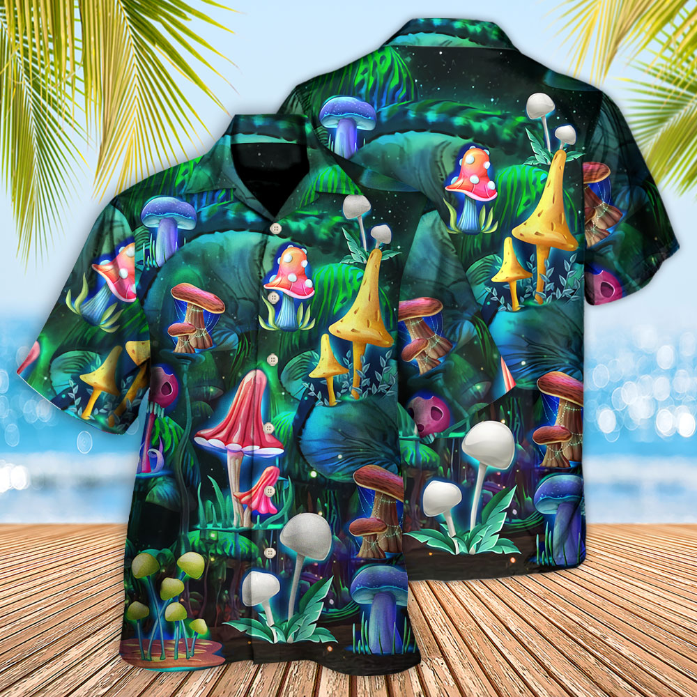 Hippie Mushroom Galaxy Neon Art - Hawaiian Shirt - Reefox