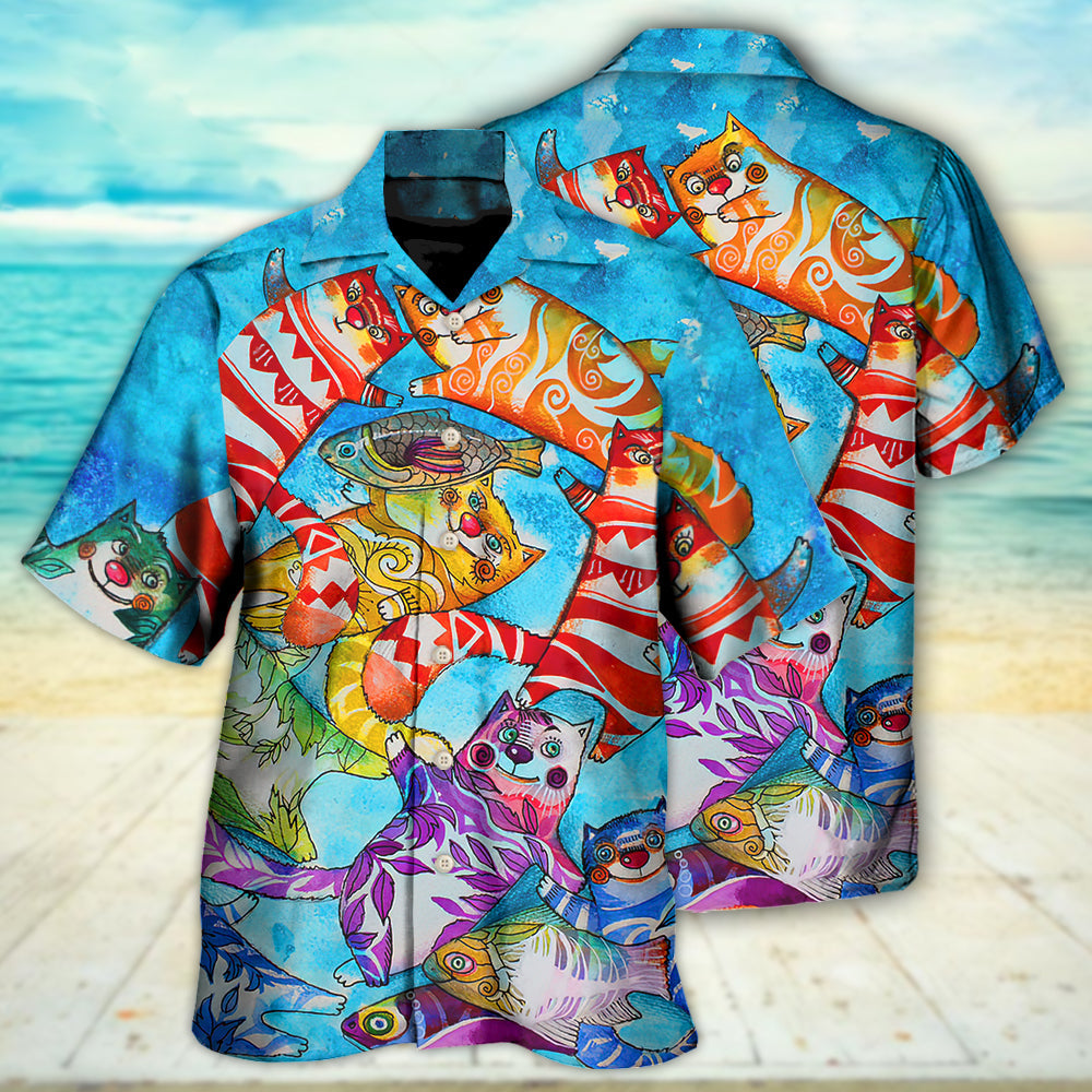 Cat And Fish Funny Together - Hawaiian Shirt - Reefox
