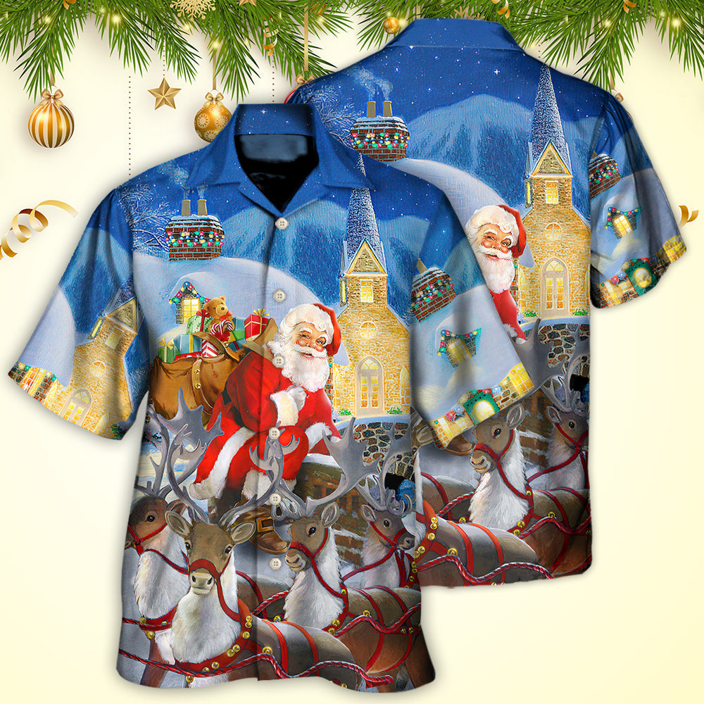 Christmas Santa Claus Reindeer Gift For Xmas Art Style - Hawaiian Shirt - Reefox