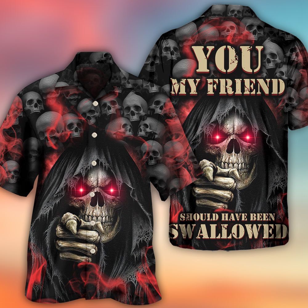 Skull Dark Red Smoke Lighting - Hawaiian Shirt - Reefox