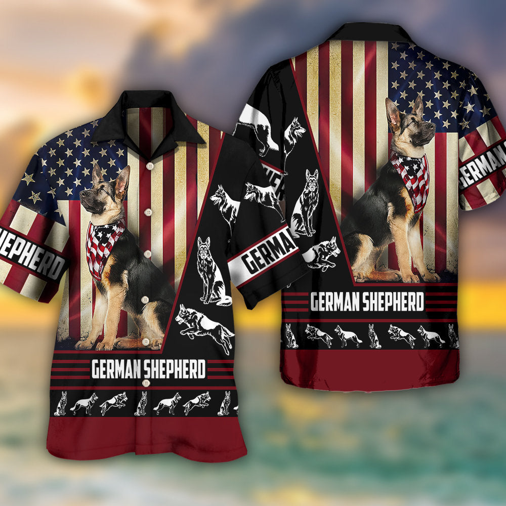 German Shepherd American Flag - Hawaiian Shirt - Reefox