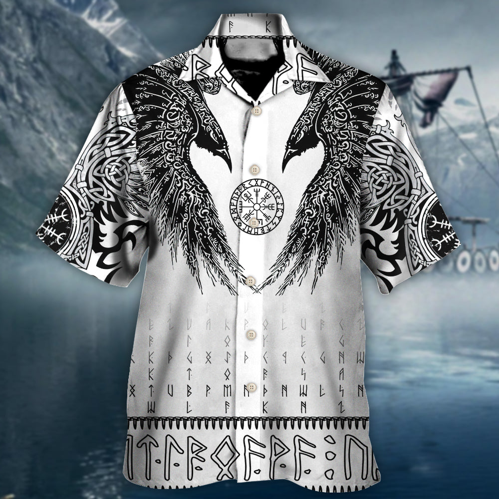 Viking Black Runic Raven Scandinavian - Hawaiian Shirt - Reefox