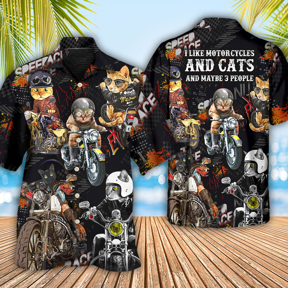 Motorcycle I Like Motocycles And Cats - Hawaiian Shirt - Reefox