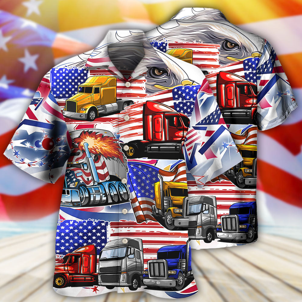 Truck USA Flag Independence Day - Hawaiian Shirt - Reefox