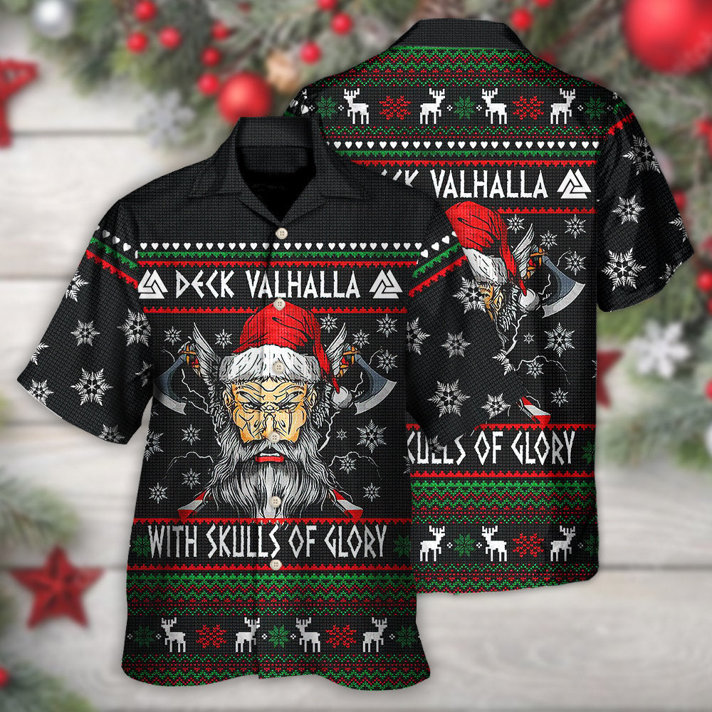 Christmas Deck Valhalla With Skull Of Glory - Hawaiian Shirt - Reefox