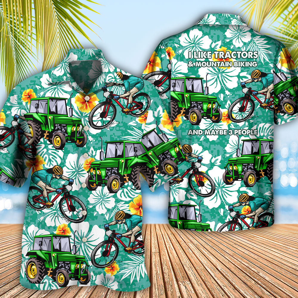 Tractor I Like Tractors And Mountain Biking - Hawaiian Shirt - Reefox