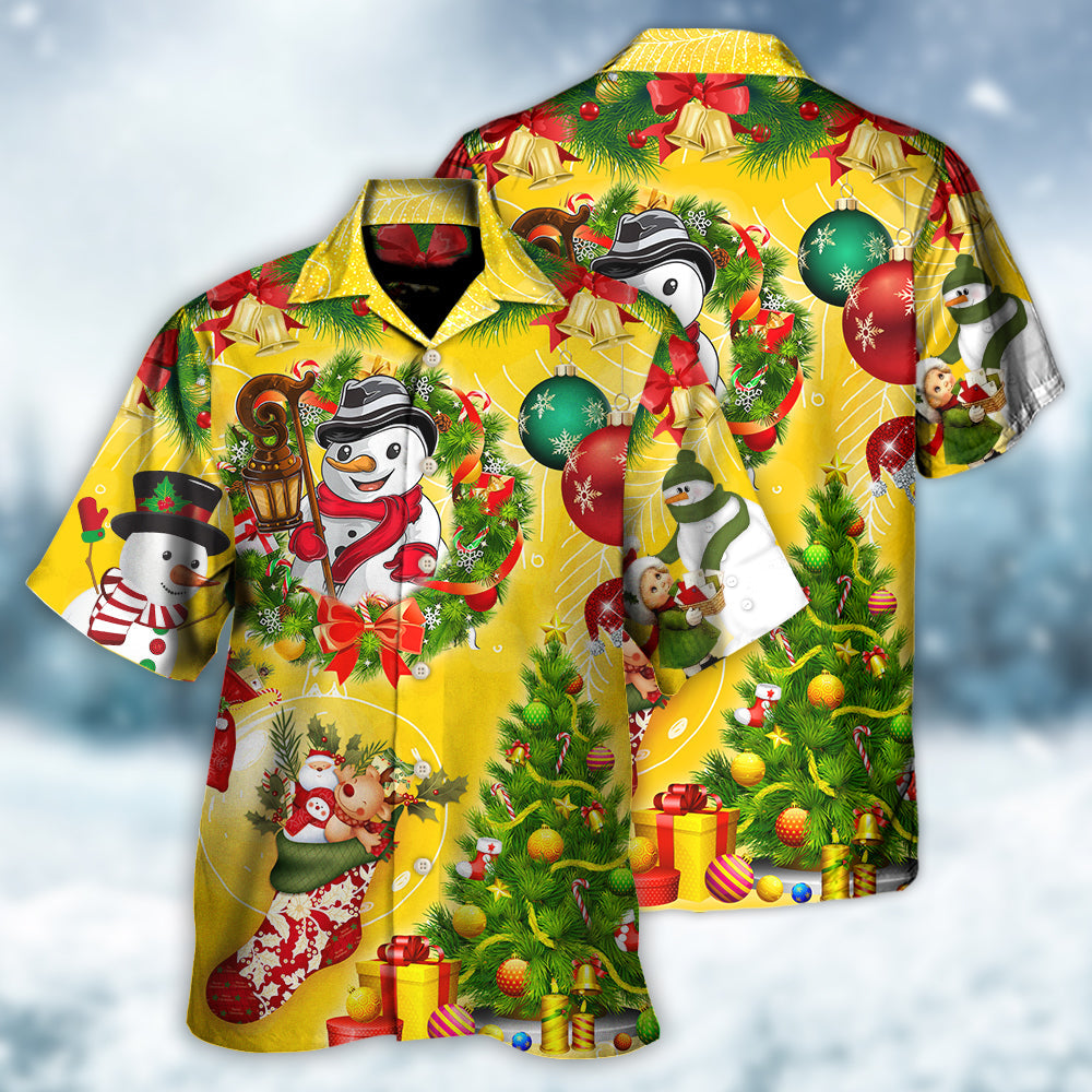 Christmas Funny Snowman Happy Christmas Tree Yellow Light - Hawaiian Shirt - Reefox