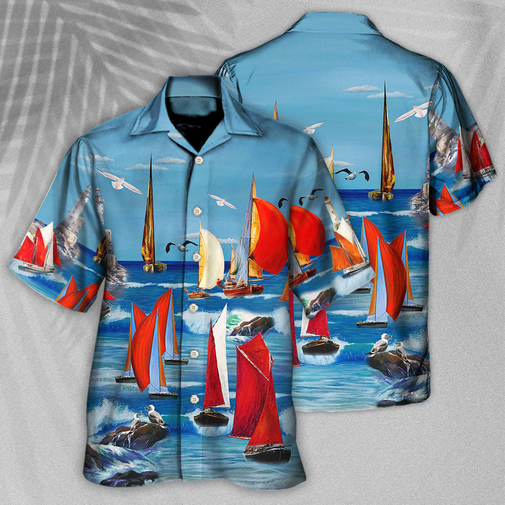 Yacht Colorful Cutter Blue Sky - Hawaiian Shirt - Reefox