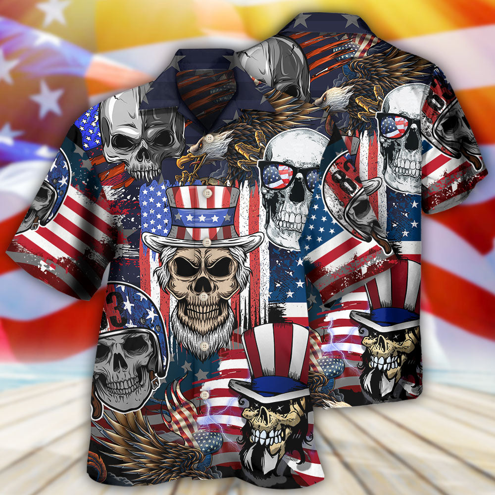 Skull Independence Day Skull US Flag - Hawaiian Shirt - Reefox
