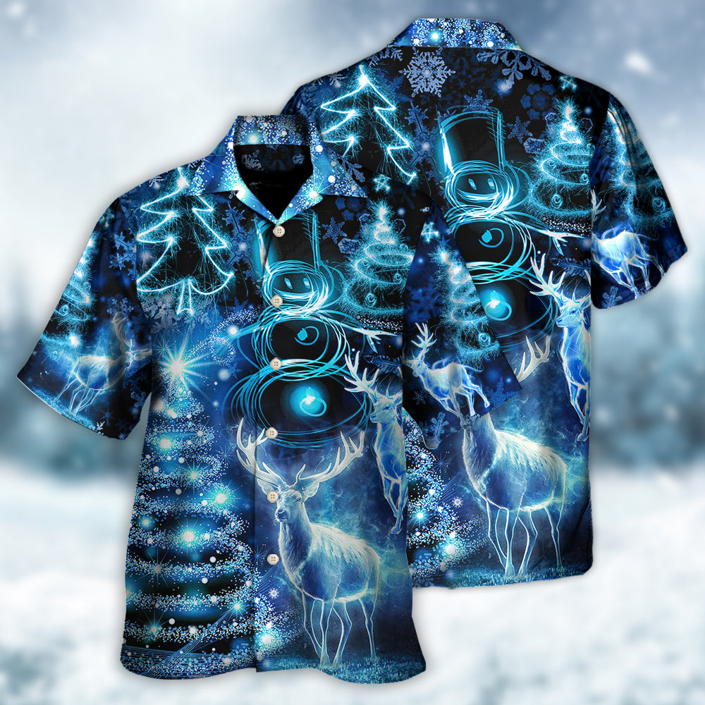 Christmas Deer Snowman Tree Glow Light Style - Hawaiian Shirt - Reefox