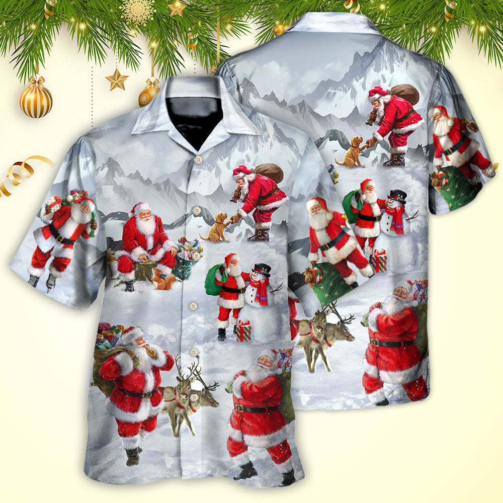 Christmas Santa Claus In The Snow Mountain Art Style - Hawaiian Shirt - Reefox