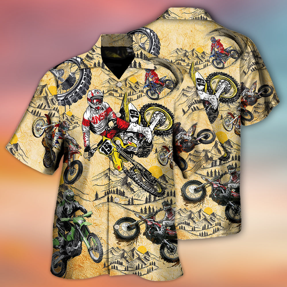 Motocross Lover Motorcycle Biker Vintage Art Style - Hawaiian Shirt - Reefox