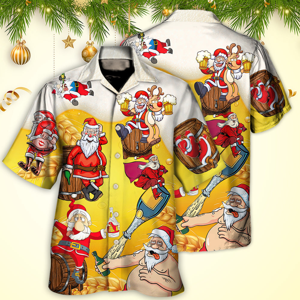 Christmas Santa Claus Drunk Beer Funny Troll Xmas - Hawaiian Shirt - Reefox