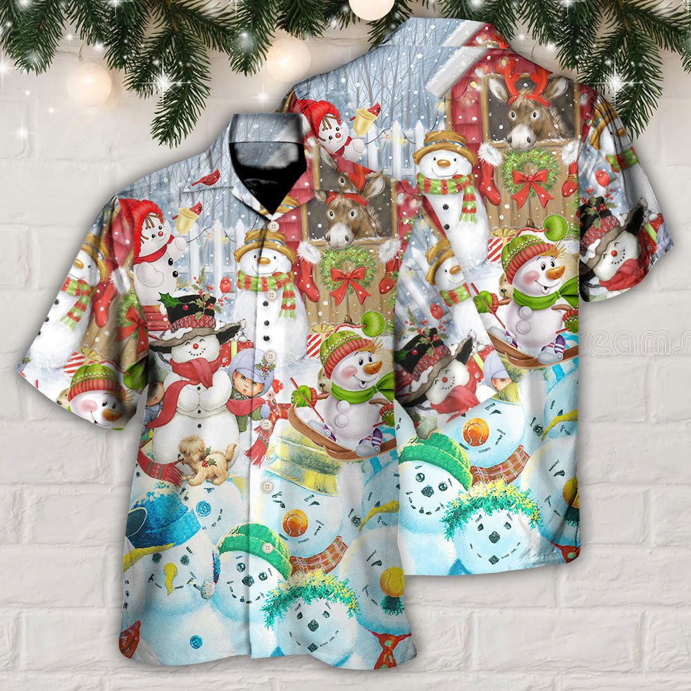 Christmas Snowman Happy Farm Holiday Christmas - Hawaiian Shirt - Reefox