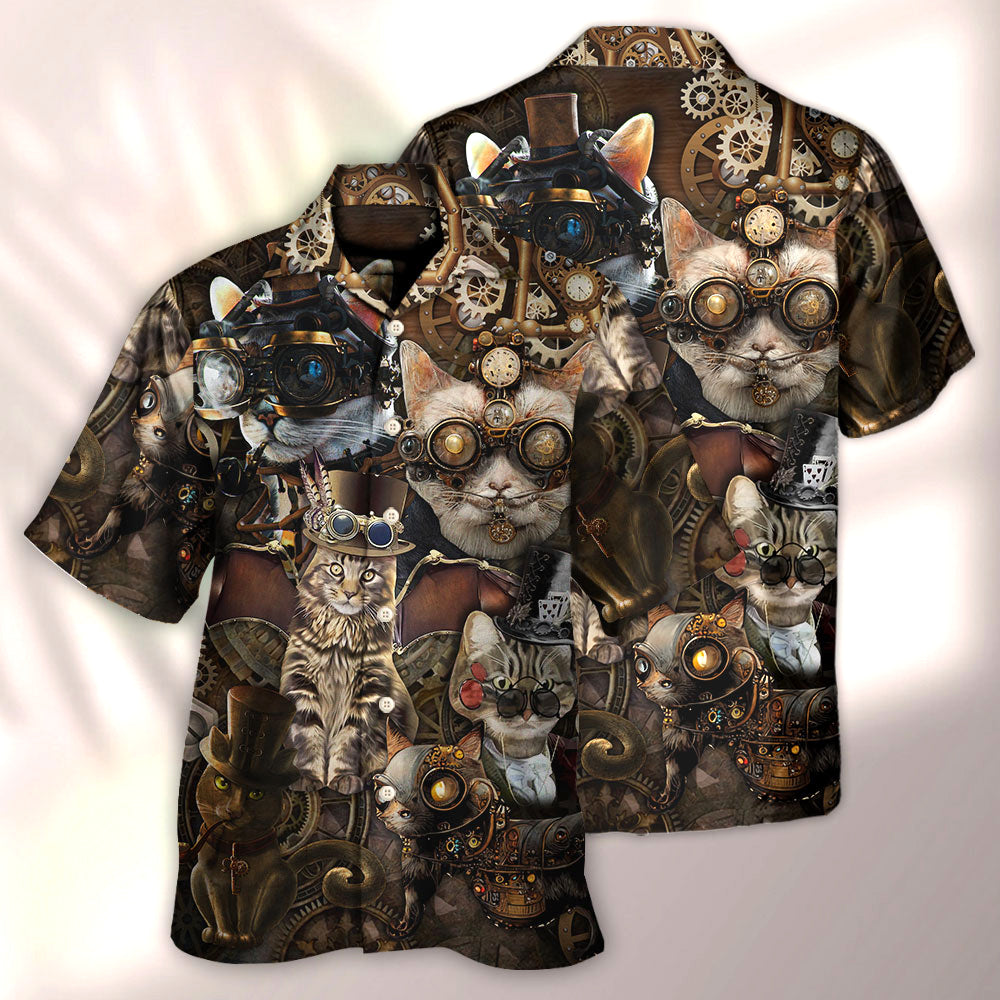 Cat Steampunk We're All Mad Here - Hawaiian Shirt - Reefox