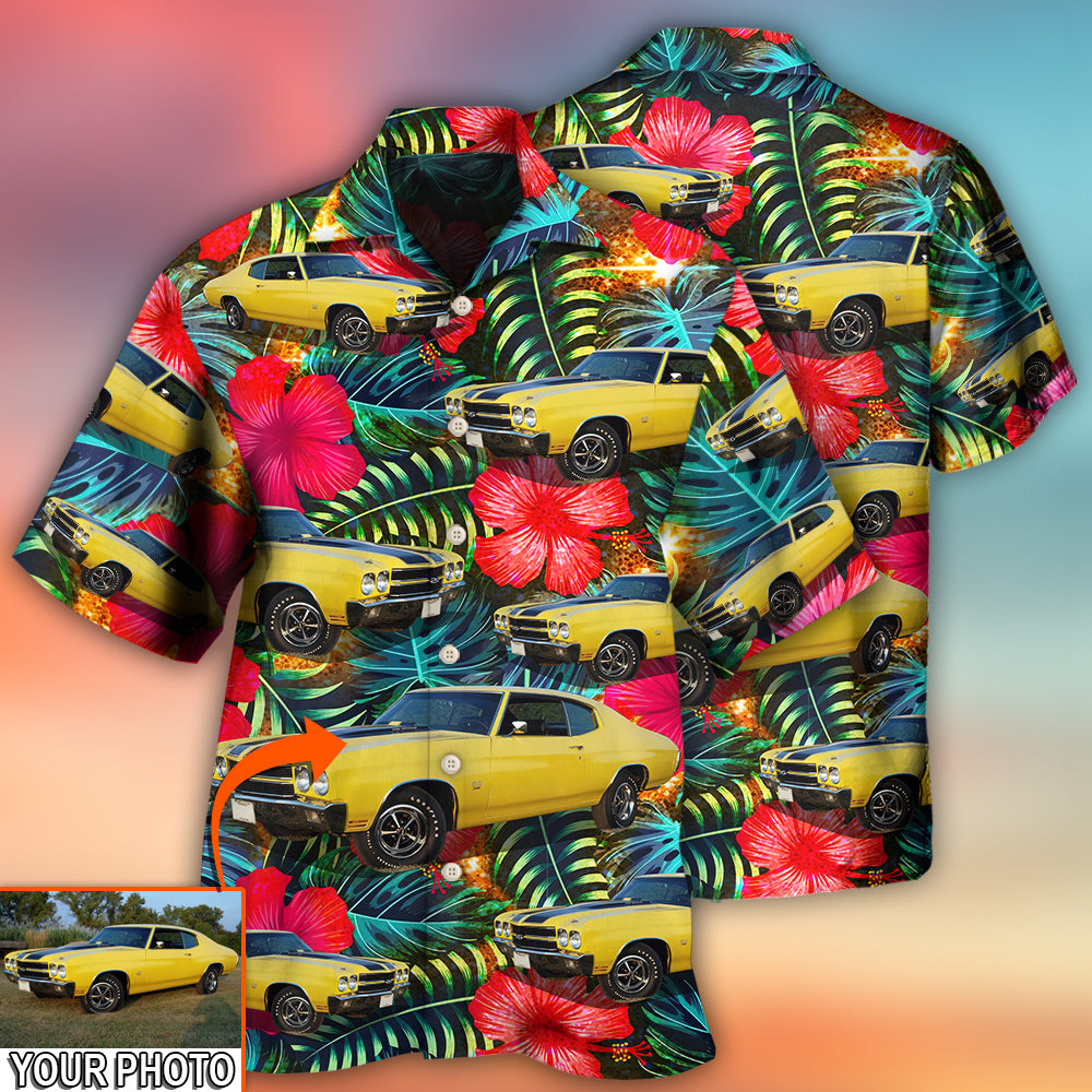 Car Chevelle Car Cool Tropical Flower Custom Photo - Hawaiian Shirt - Reefox