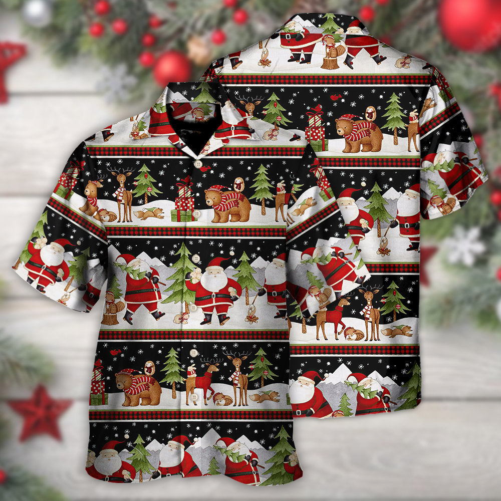 Christmas Happy Night With Santa Reindeer And Bear - Hawaiian Shirt - Reefox