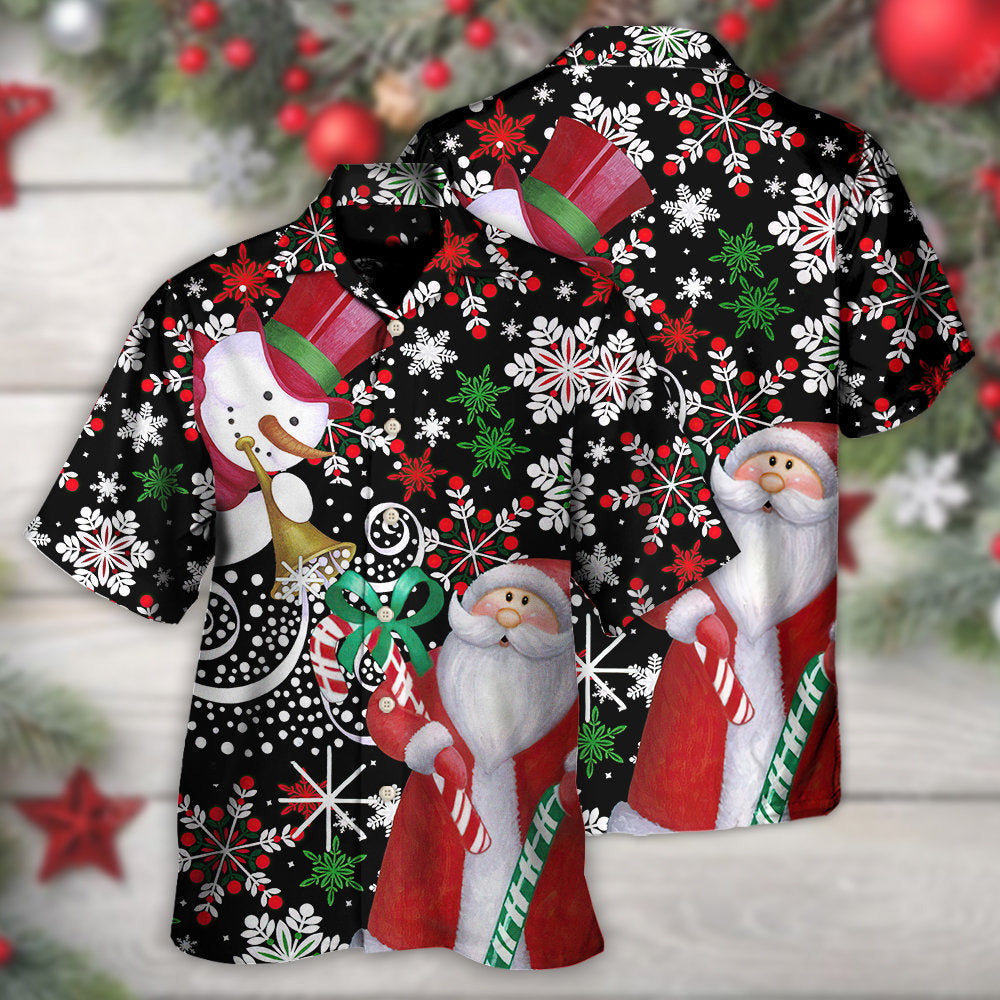Christmas Snowyday With Santa And Snowman - Hawaiian Shirt - Reefox