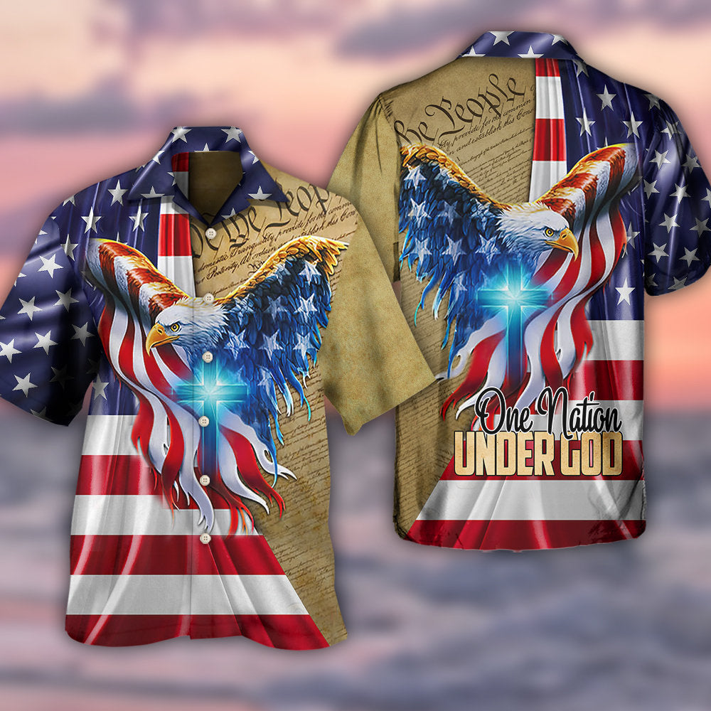 Eagle Cross One Nation Under God - Hawaiian Shirt - Reefox