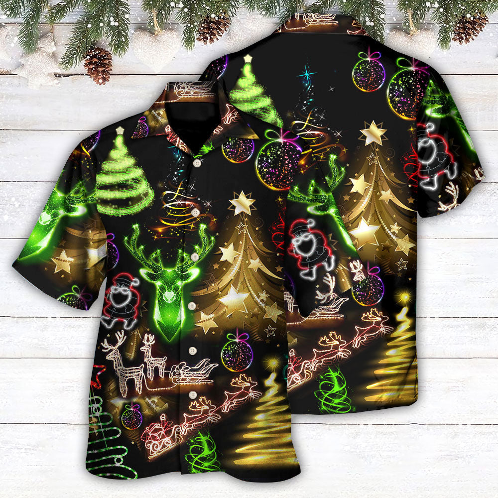 Christmas Neon Art Christmas Tree And Snowman Cool - Hawaiian Shirt - Reefox