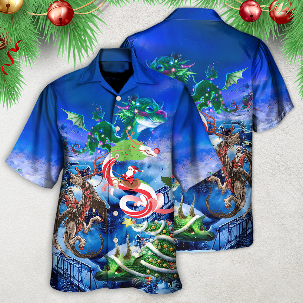 Christmas Santa Riding A Dragon - Hawaiian Shirt - Reefox