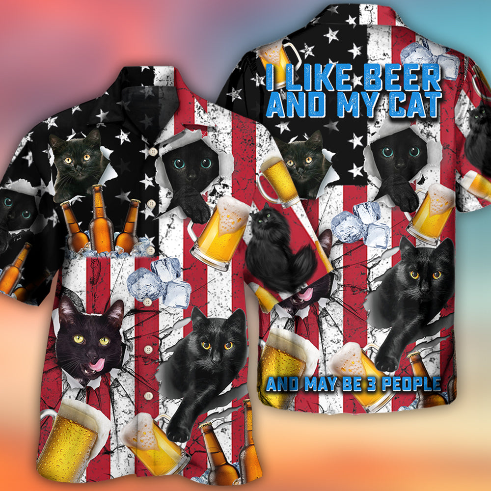 Beer And Black Cat American Flag Vintage - Hawaiian Shirt - Reefox