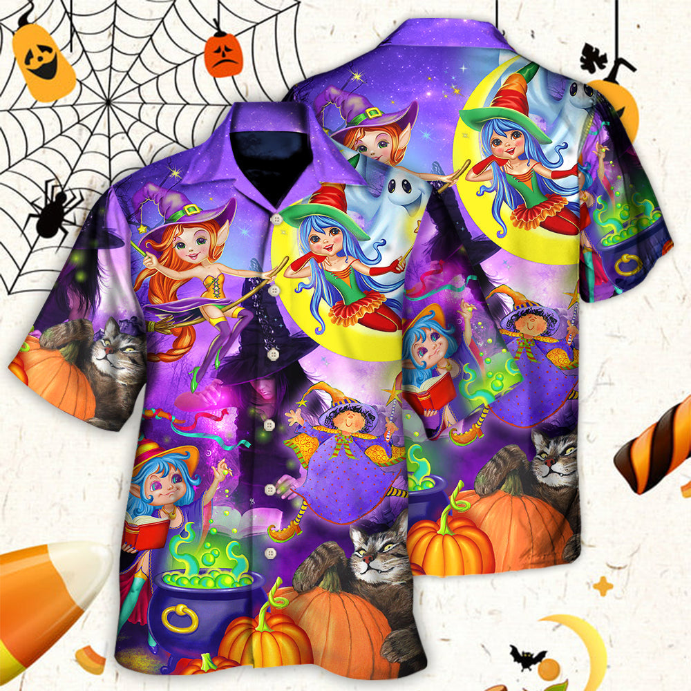 Halloween Funny Witch Ghost Cute Boo In The Magic Forest Art Style - Hawaiian Shirt - Reefox