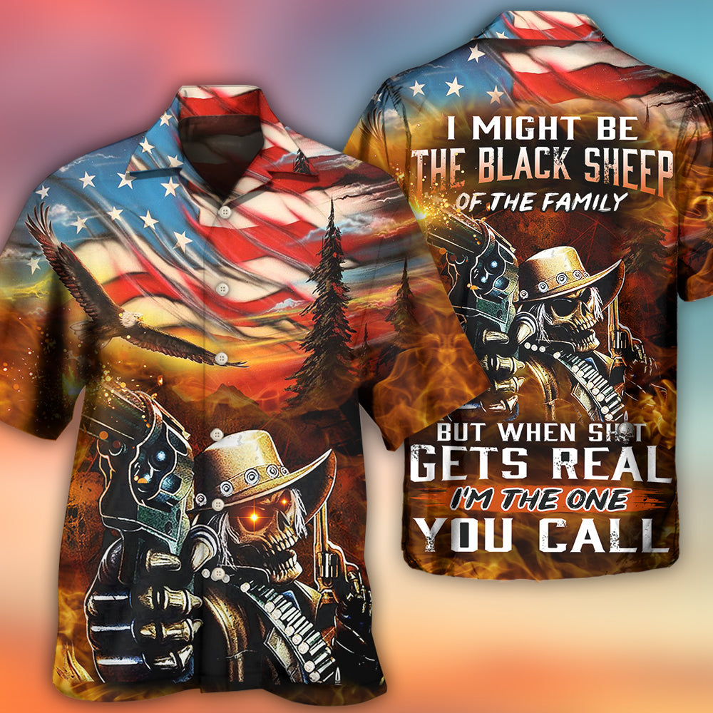 Skull Cowboy Shot Gun American Flag Vintage - Hawaiian Shirt - Reefox