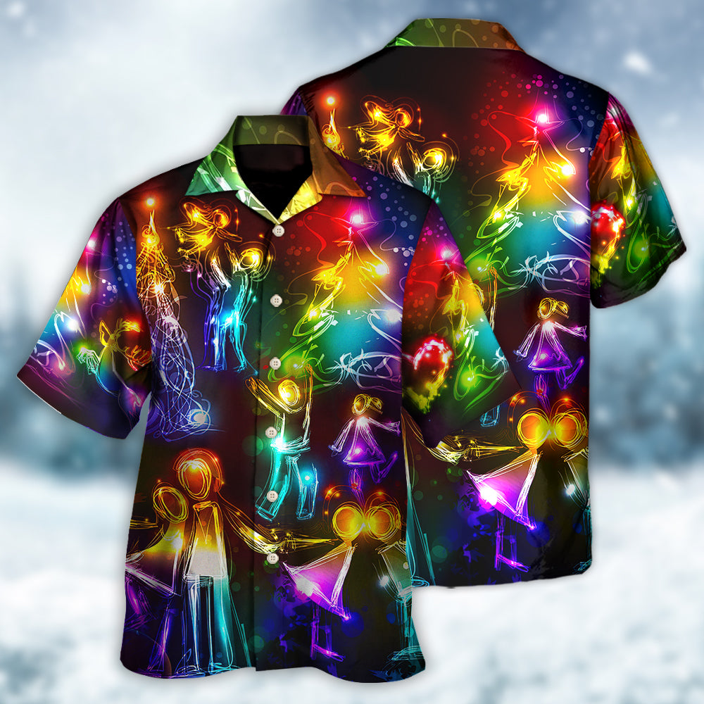 Christmas Family Happy Love Tree Neon Light Style - Hawaiian Shirt - Reefox
