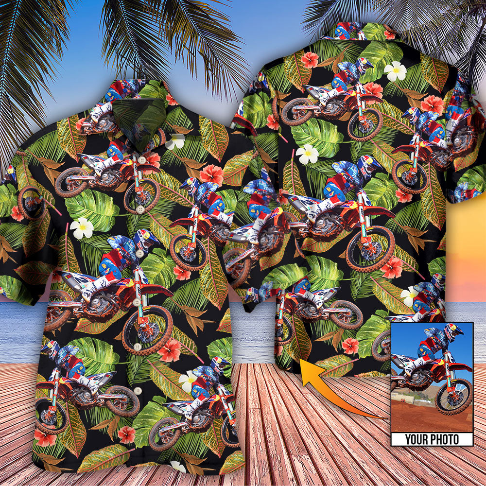 Motocross Tropical Flower Custom Photo - Hawaiian Shirt - Reefox