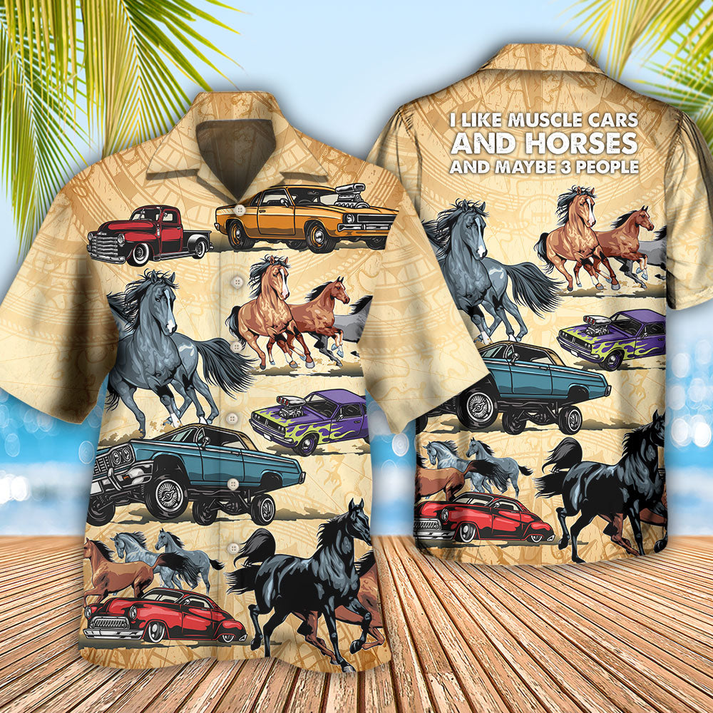 Horse Muscle Car I Like Muscle Car And Horse - Hawaiian Shirt - Reefox