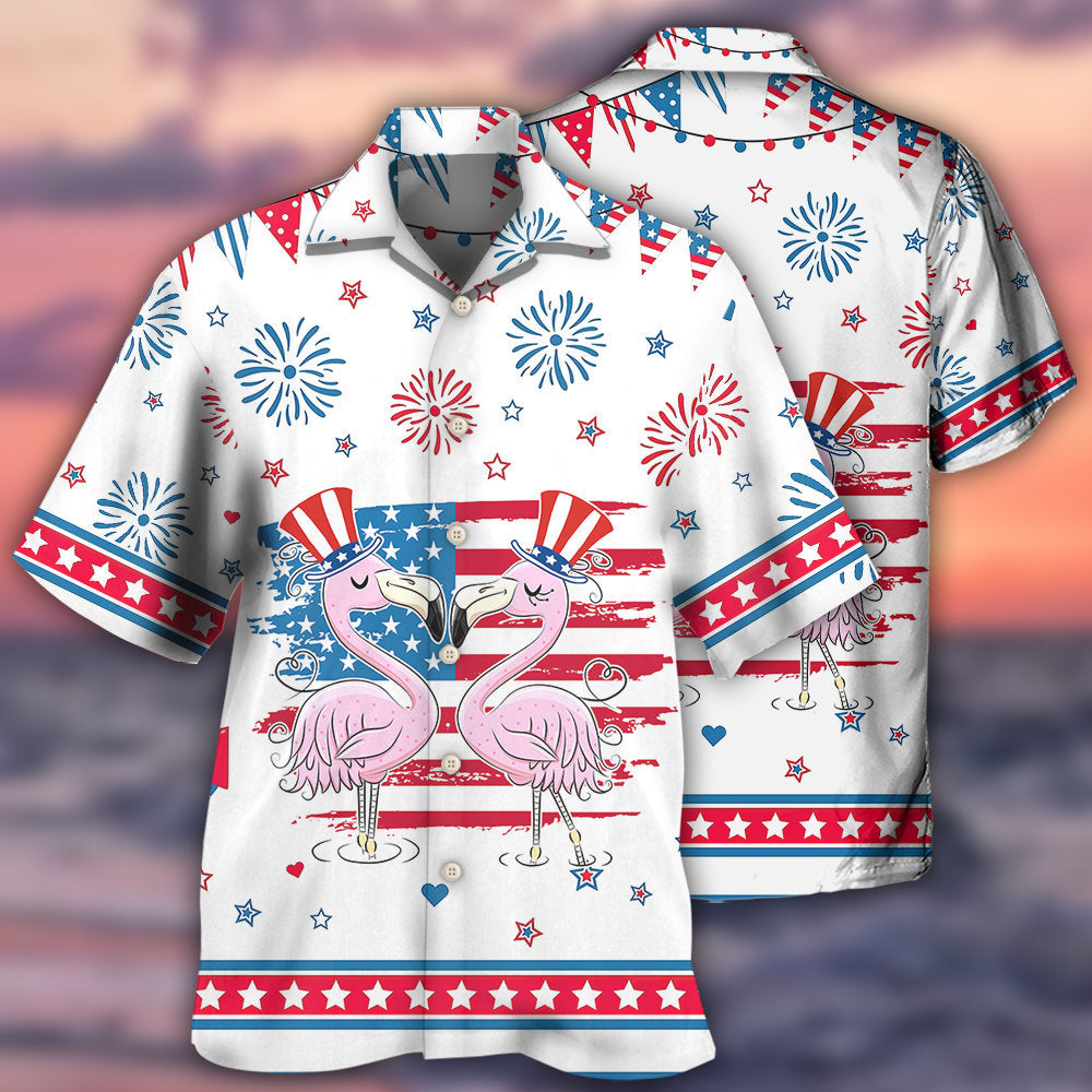 Flamingo Independence Day Star America - Hawaiian Shirt - Reefox